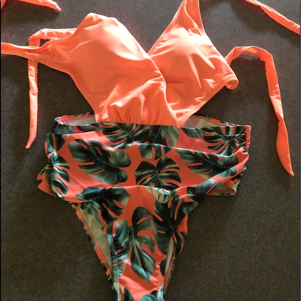 High Waisted Tropical Bathing Suit